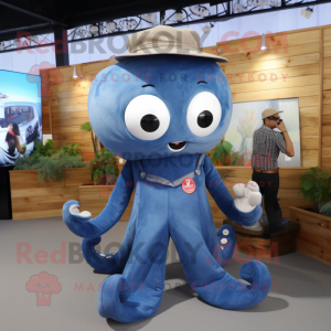 nan Octopus mascot costume character dressed with a Denim Shirt and Wraps