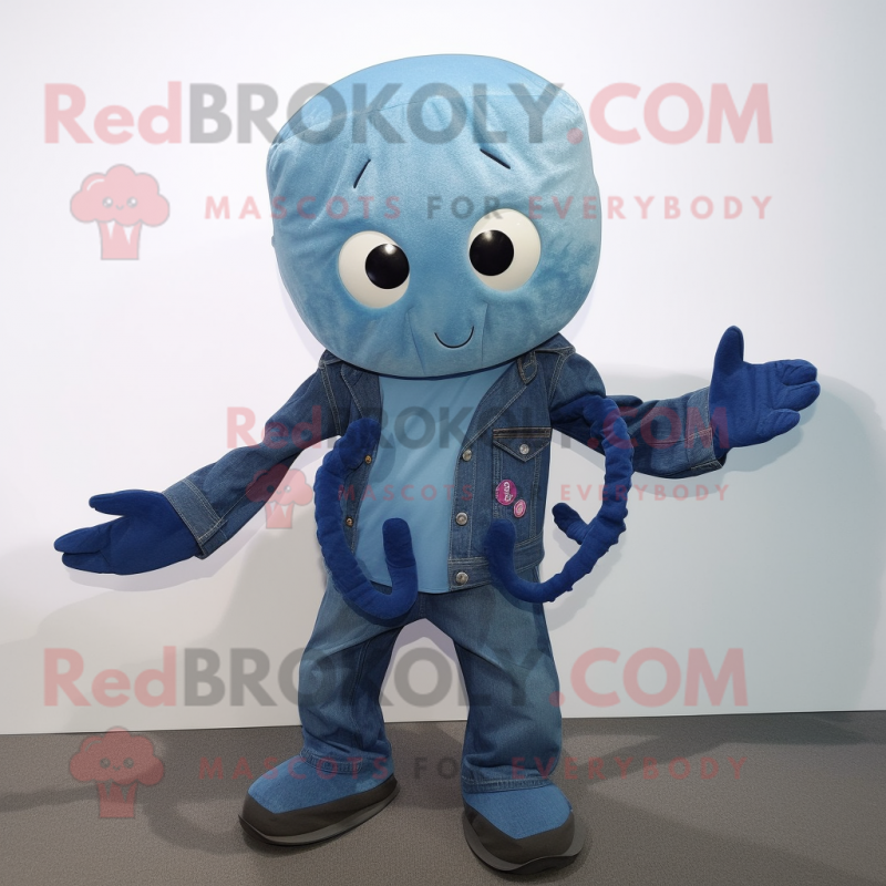 nan Octopus mascot costume character dressed with a Denim Shirt and Wraps nan Octopus mascot costume character dressed with a Denim Shirt and Wraps
