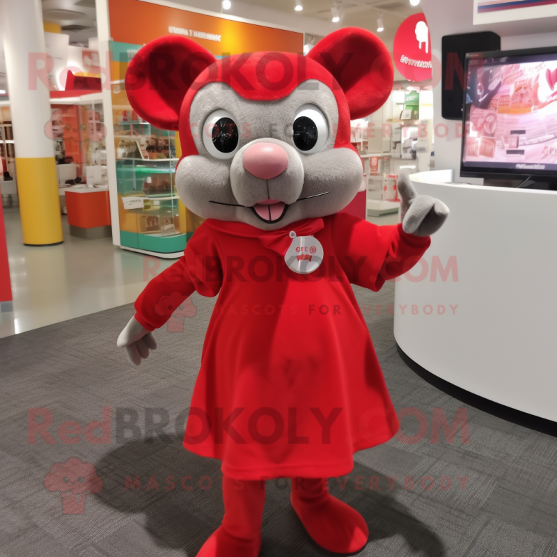 Red Mouse mascot costume character dressed with a Mini Dress and Keychains