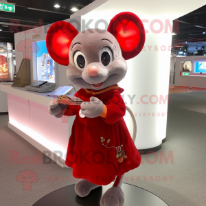 Red Mouse mascot costume character dressed with a Mini Dress and Keychains