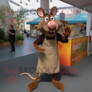 Brown Ratatouille mascot costume character dressed with a Bootcut Jeans and Shoe clips