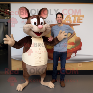 Brown Ratatouille mascot costume character dressed with a Bootcut Jeans and Shoe clips