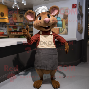 Brown Ratatouille mascot costume character dressed with a Bootcut Jeans and Shoe clips