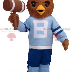 Mascotte gufo marrone in abito blu - Redbrokoly.com