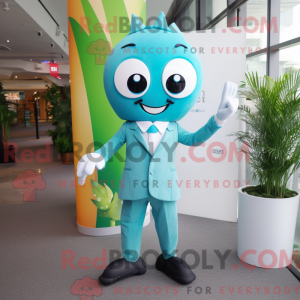 Maskotkarakter av en cyan...