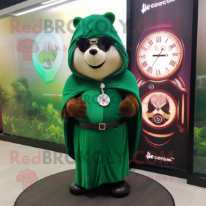 Forest Green Hourglass mascot costume character dressed with a Cover-up and Bracelet watches