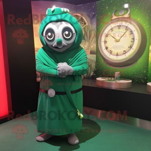 Forest Green Hourglass mascot costume character dressed with a Cover-up and Bracelet watches