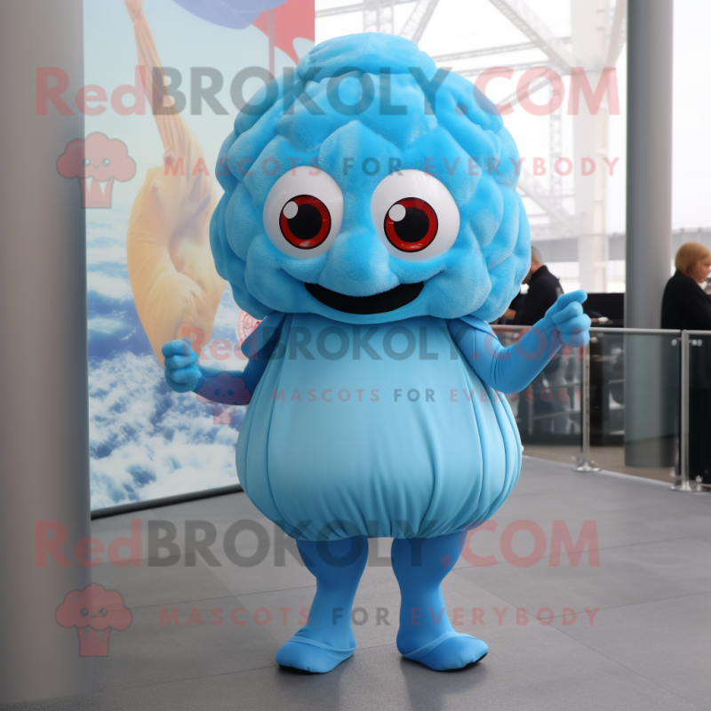 Sky Blue Oyster mascot costume character dressed with a Turtleneck and Hair clips