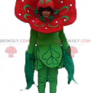 Mascota de flor roja y verde de tulipán gigante - Redbrokoly.com
