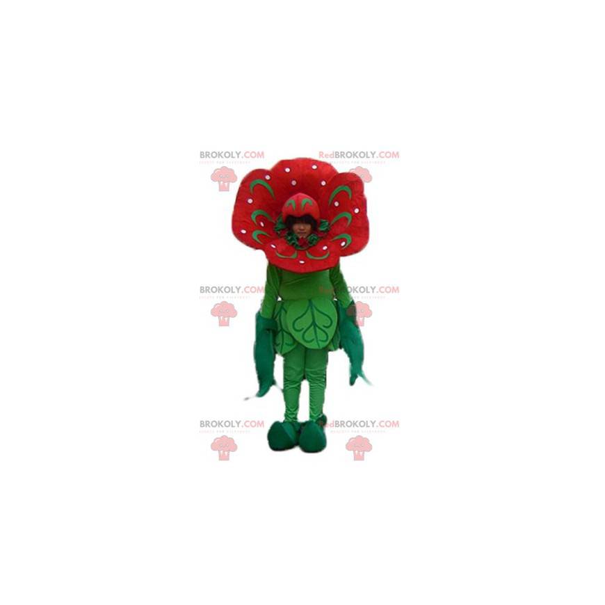 Mascota de flor roja y verde de tulipán gigante - Redbrokoly.com