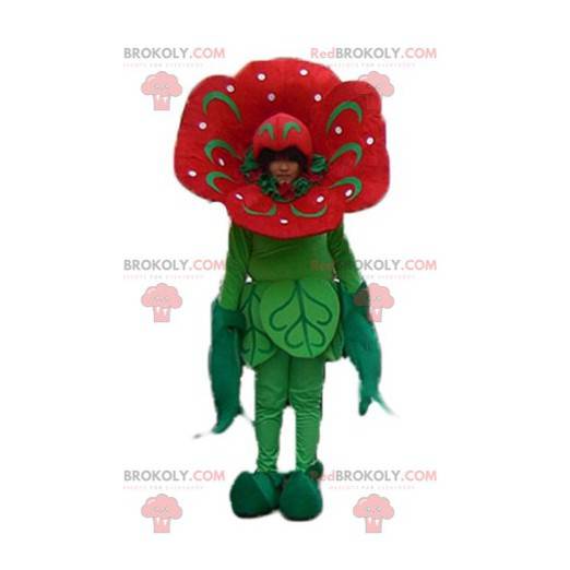 Obří tulipán červený a zelený květ maskot - Redbrokoly.com