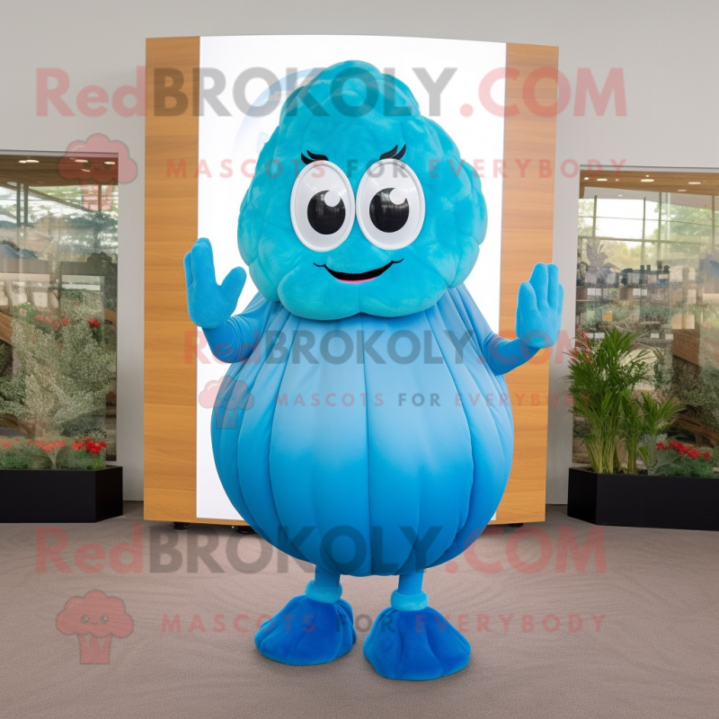 Sky Blue Oyster mascot costume character dressed with a Turtleneck and Hair clips