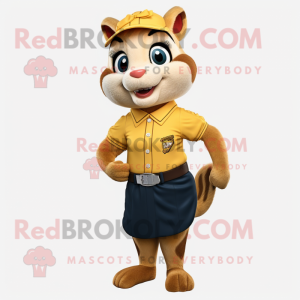 Gold Chipmunk mascot costume character dressed with a Pencil Skirt and Belts