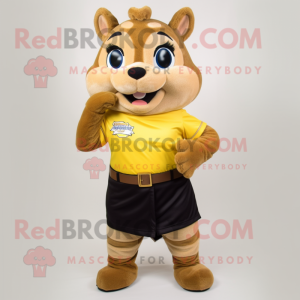 Gold Chipmunk mascot costume character dressed with a Pencil Skirt and Belts