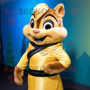 Gold Chipmunk mascot costume character dressed with a Pencil Skirt and Belts