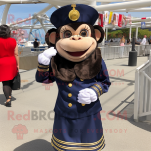 Navy Monkey mascot costume character dressed with a Empire Waist Dress and Headbands