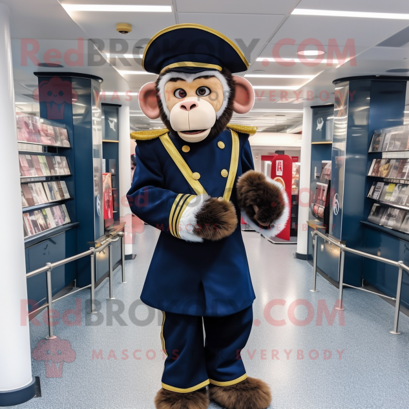 Navy Monkey mascot costume character dressed with a Empire Waist Dress and Headbands Navy Monkey mascot costume character dressed with a Empire Waist Dress and Headbands