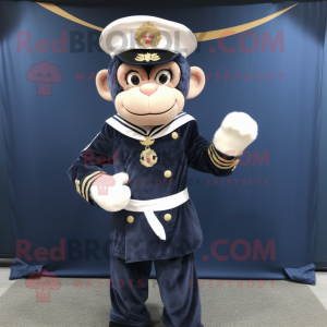 Navy Monkey mascot costume character dressed with a Empire Waist Dress and Headbands