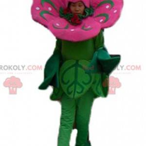 Impressive and realistic pink and green flower mascot -