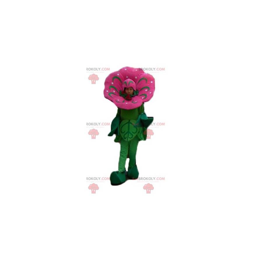 Impressive and realistic pink and green flower mascot -