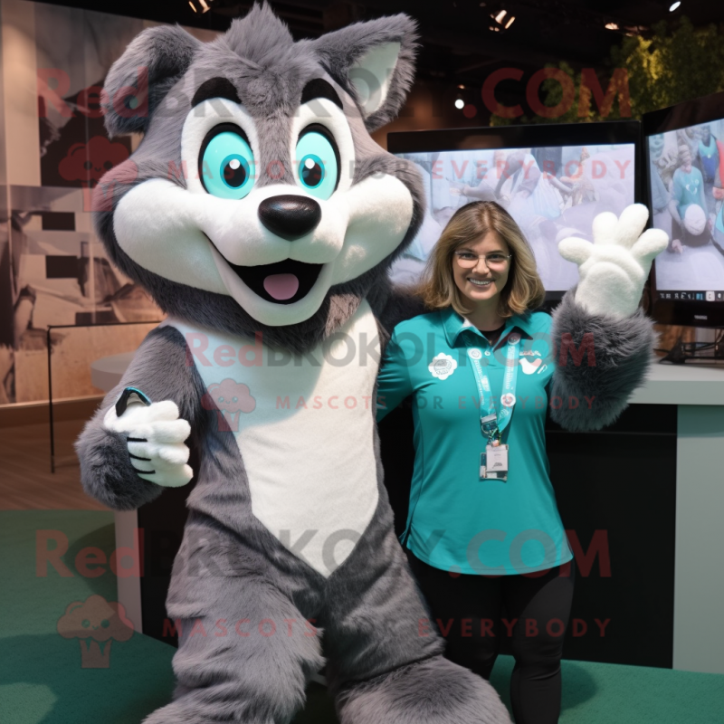 Teal Wolf mascot costume character dressed with a Blouse and Watches