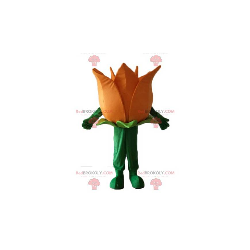 Maskot docela obří oranžový a zelený květ - Redbrokoly.com