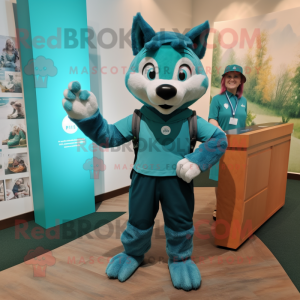 Teal Wolf mascot costume character dressed with a Blouse and Watches