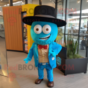 Turquoise Steak mascot costume character dressed with a Blazer and Hats