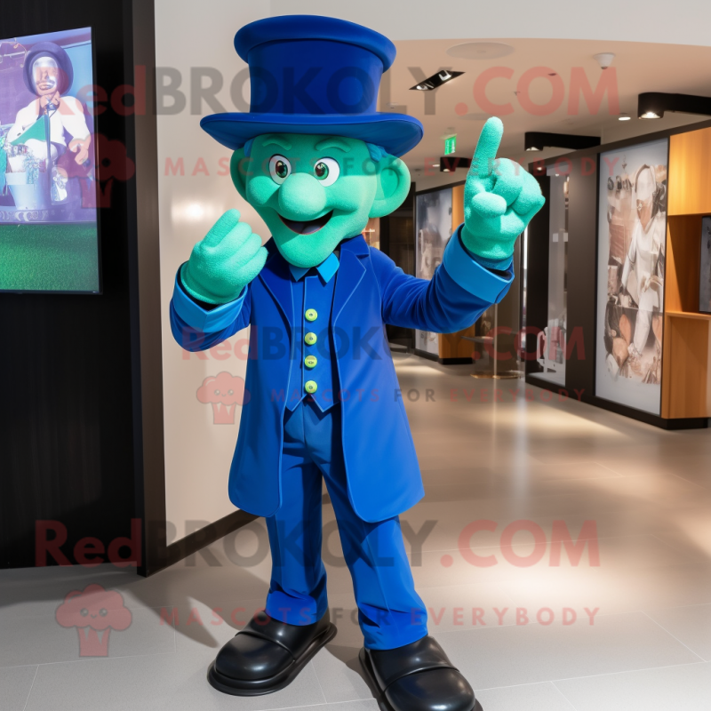 Blue Leprechaun mascot costume character dressed with a Trousers and Caps Blue Leprechaun mascot costume character dressed with a Trousers and Caps