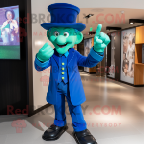 Blue Leprechaun mascot costume character dressed with a Trousers and Caps