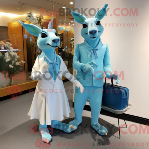 Maskotkarakter av en cyan...