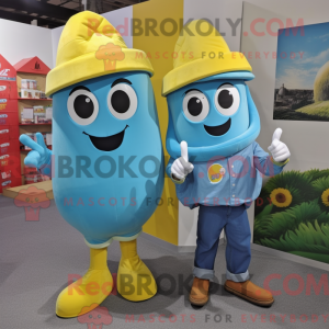 Maskot karaktär av en cyan...