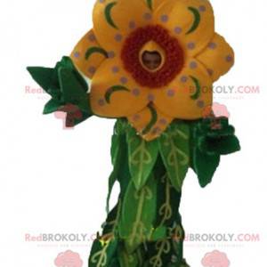 Mascotte de belle fleur jaune et rouge avec des feuilles -