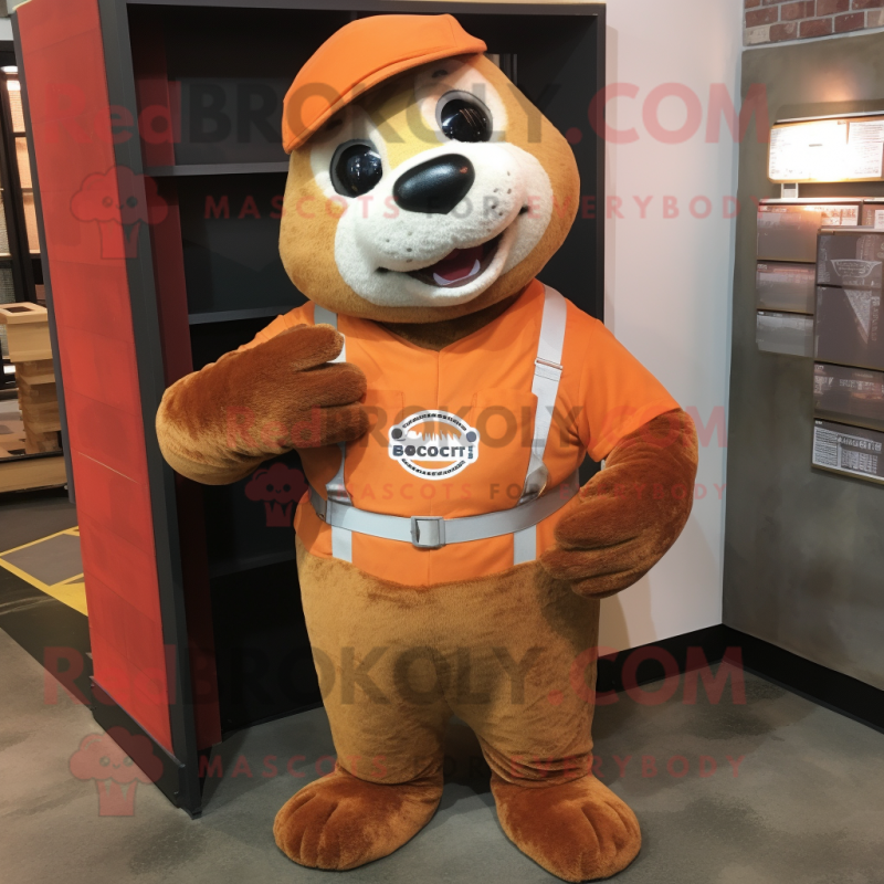 Rust Seal mascot costume character dressed with a T-Shirt and Cummerbunds Rust Seal mascot costume character dressed with a T-Shirt and Cummerbunds