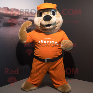 Rust Seal mascot costume character dressed with a T-Shirt and Cummerbunds