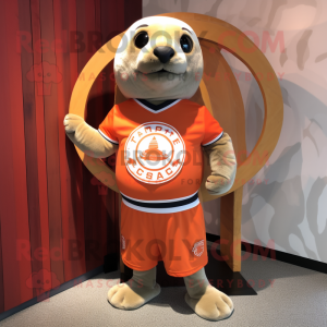 Rust Seal mascot costume character dressed with a T-Shirt and Cummerbunds