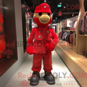 Maskot karakter af en rød...