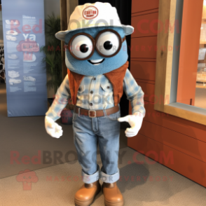 Rust Oyster mascot costume character dressed with a Chambray Shirt and Eyeglasses