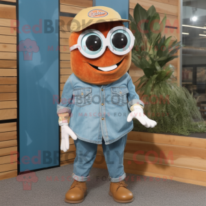 Rust Oyster mascot costume character dressed with a Chambray Shirt and Eyeglasses