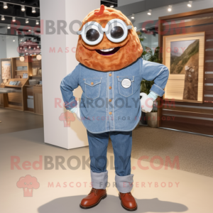 Rust Oyster mascot costume character dressed with a Chambray Shirt and Eyeglasses