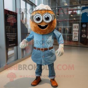 Rust Oyster mascot costume character dressed with a Chambray Shirt and Eyeglasses