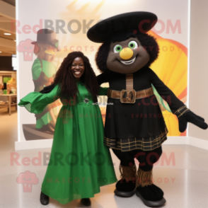 Black Leprechaun mascot costume character dressed with a Midi Dress and Scarves