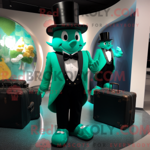 Maskotfigur av en cyan...