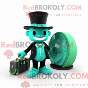 Maskotfigur av en cyan...