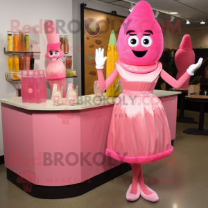 Pink Burgers mascot costume character dressed with a Cocktail Dress and Coin purses