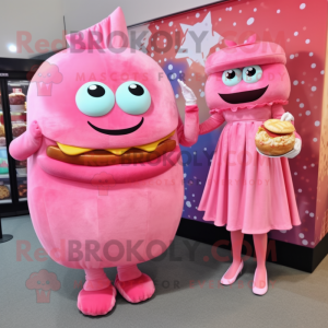 Pink Burgers mascot costume character dressed with a Cocktail Dress and Coin purses