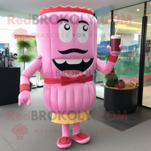 Pink Burgers mascot costume character dressed with a Cocktail Dress and Coin purses