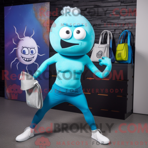 Maskot karakter af en cyan...