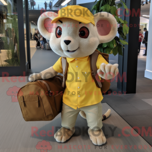 Maskot karaktär av en gul...