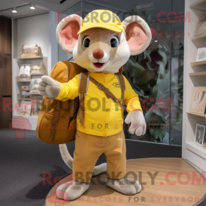 Maskot karaktär av en gul...